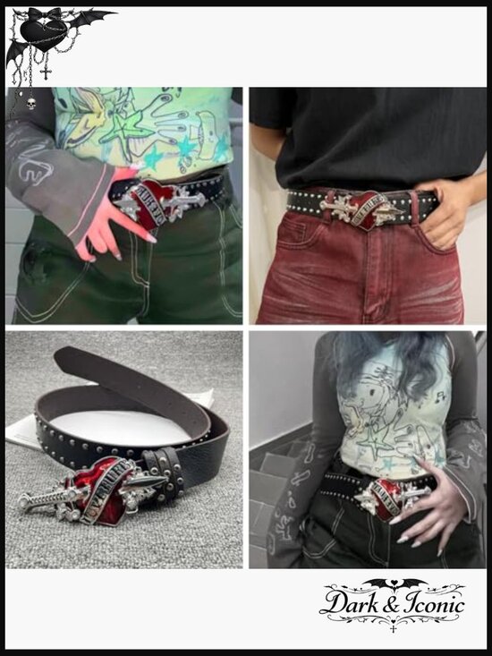 Gothic Punk Belt with Studded Rivets and Heart Buckle for Women main image 5